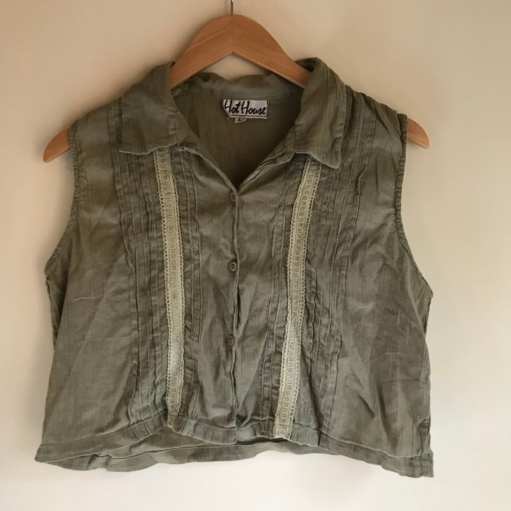 Sage green button up crop-top